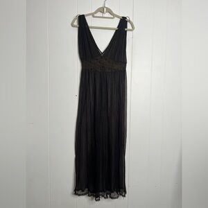 Vintage Midi Slip Dress Pleated Sheer Faded Black Lace Dramatic Goth Concert M